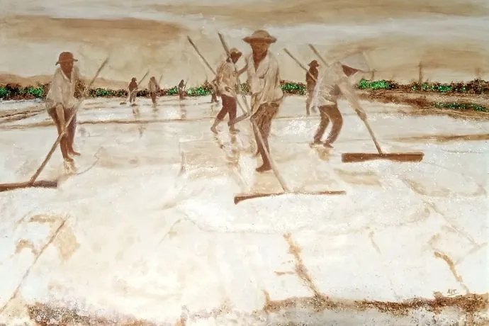 Tranh vẽ truyền thống việt nam về khung cảnh làng nghề làm gốm sứ tinh xảo