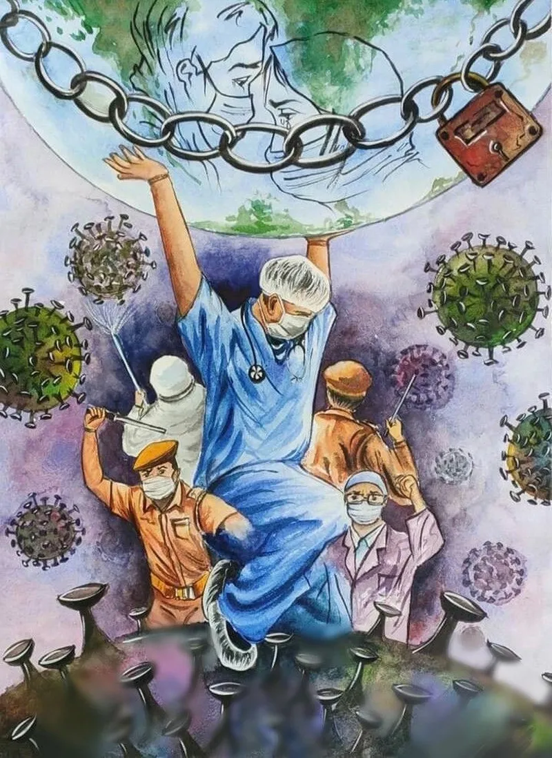 Tranh vẽ về nghề bác sĩ ấn tượng thể hiện sự hy sinh và lòng nhân ái