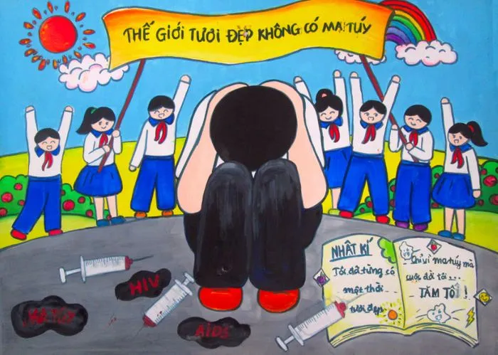 Tranh vẽ về phòng chống ma túy dành cho trẻ nhỏ với thông điệp quan trọng