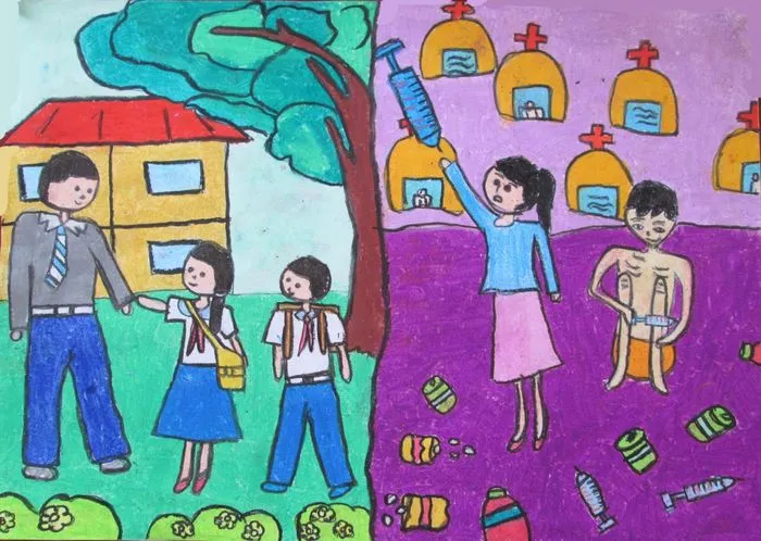 Tranh vẽ về phòng chống ma túy học đường đầy sống động