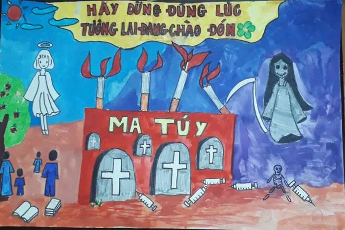 Tranh vẽ về phòng chống ma túy tham dự cuộc thi mỹ thuật