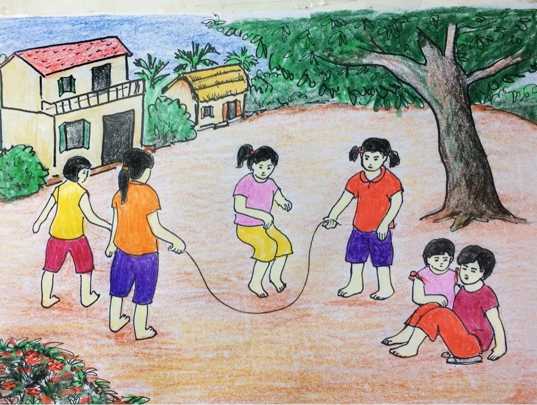 Trò chơi nhảy dây quen thuộc xuất hiện trong tranh vẽ cuộc sống thường ngày