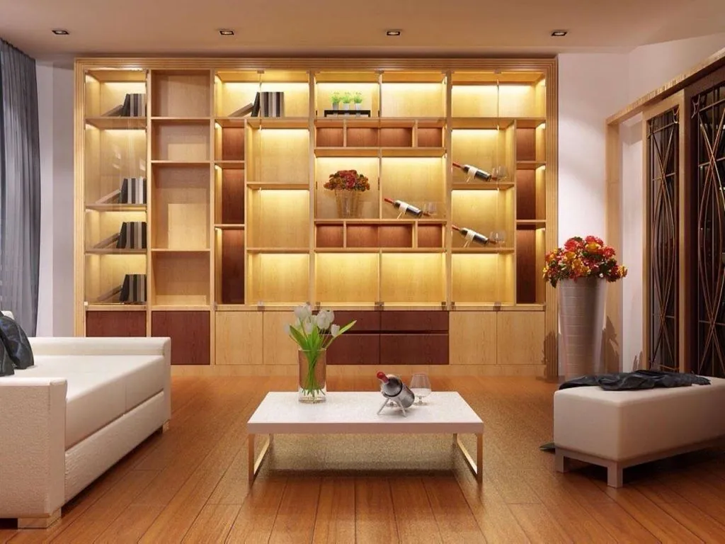Kệ rượu âm tường kết hợp đèn LED tạo điểm nhấn