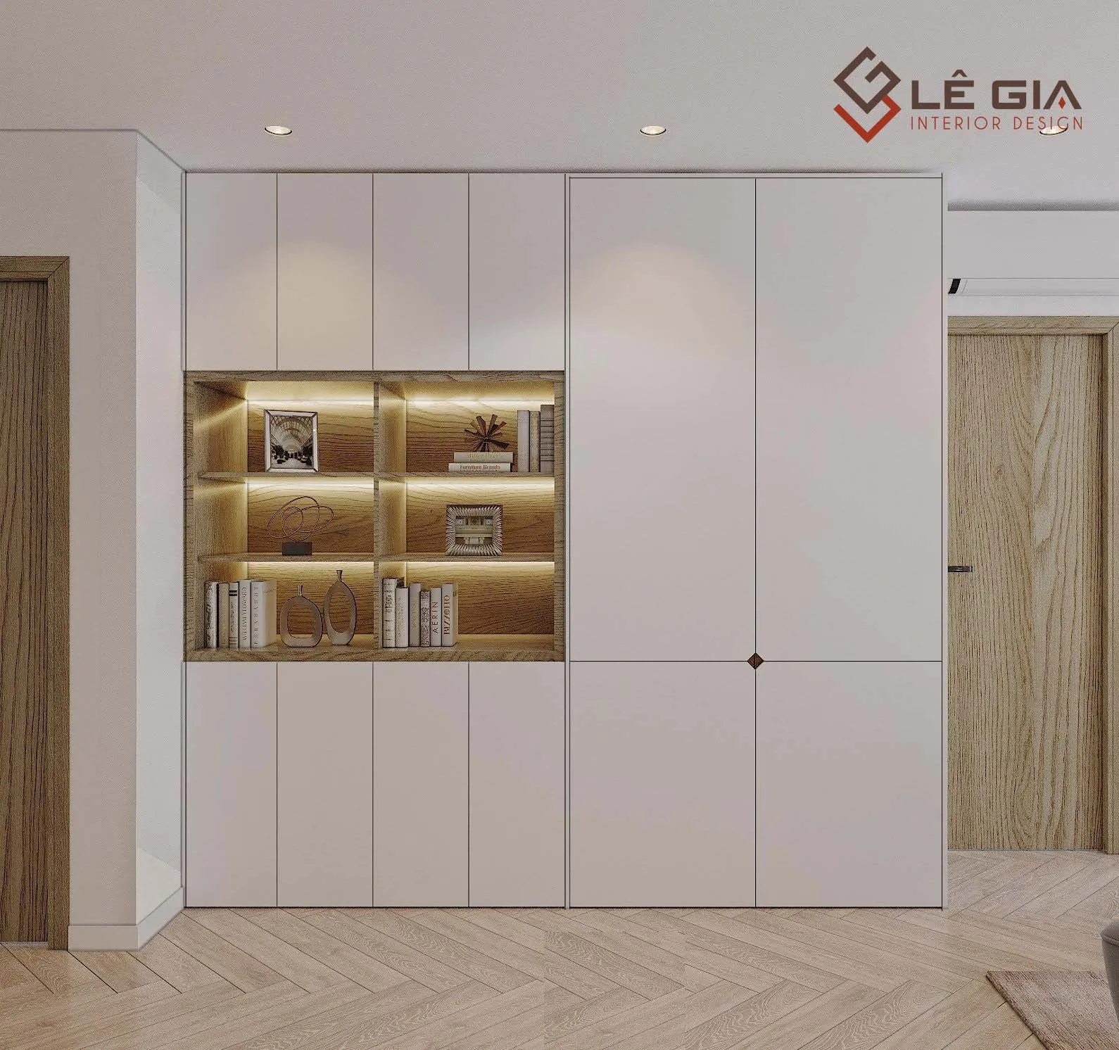 Kệ gỗ trang trí thiết kế đơn giản nhưng tinh tế với các ngăn ô đối xứng