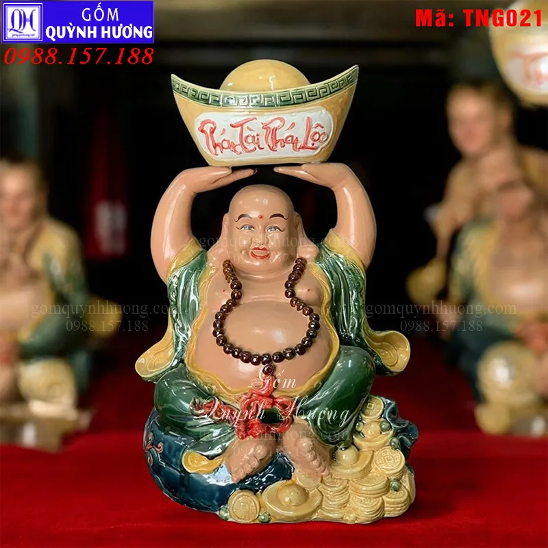 Tượng ông Di Lặc bằng sứ màu vàng mã TNG021 - Ảnh 3