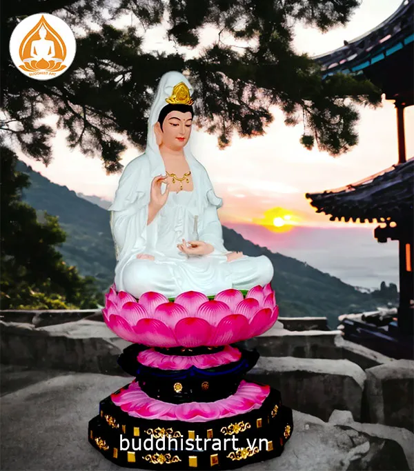 Tượng Phật Quan Âm Bồ Tát ngồi đài sen toàn cảnh