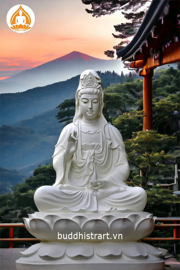 Tượng Phật Quan Âm Bồ Tát ngồi đài sen bằng bột đá