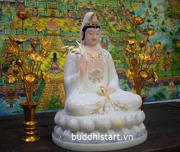 Tượng Phật Quan Âm Bồ Tát ngồi đài sen bằng ngọc