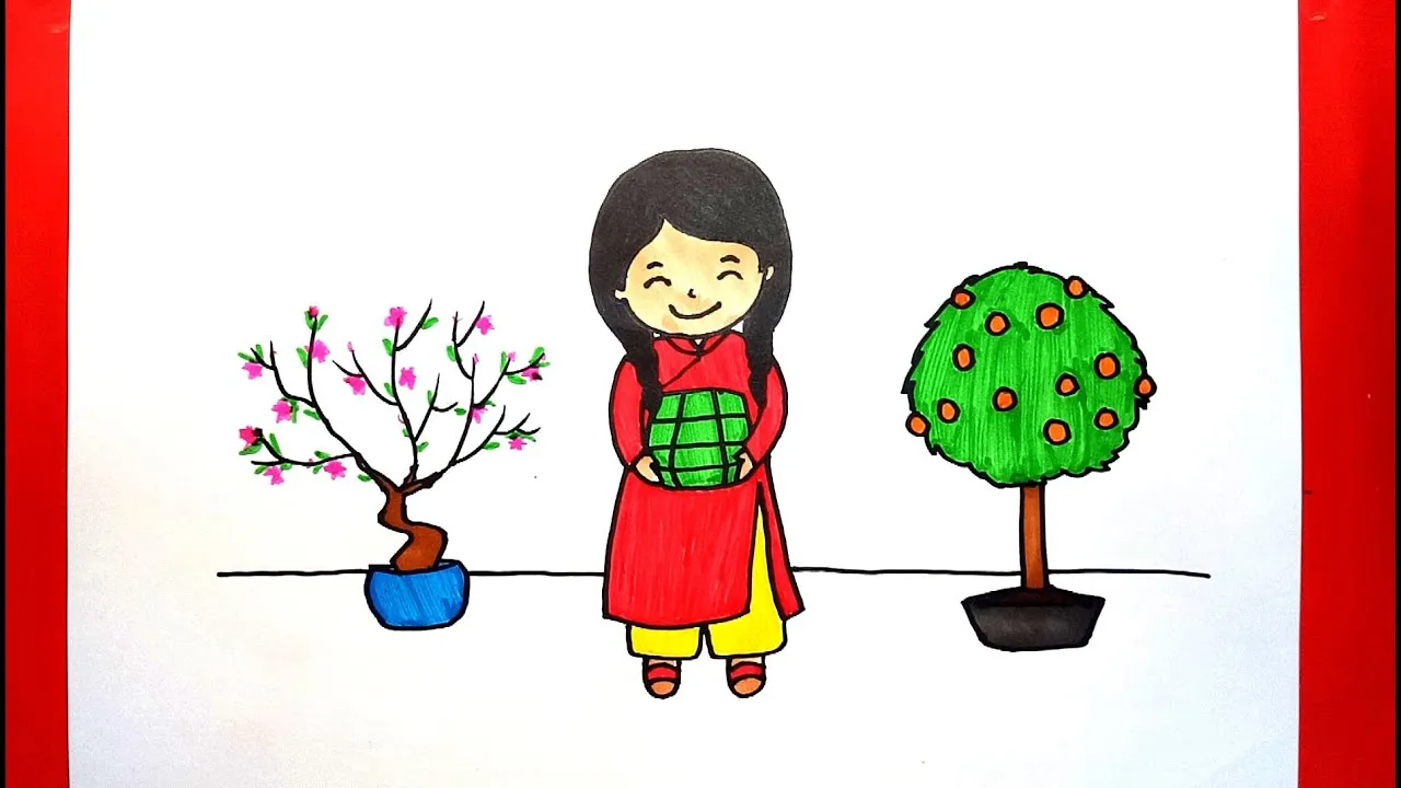 Tưởng tượng và thể hiện sự đáng yêu của bé qua ảnh vẽ tranh ngày tết gia đình