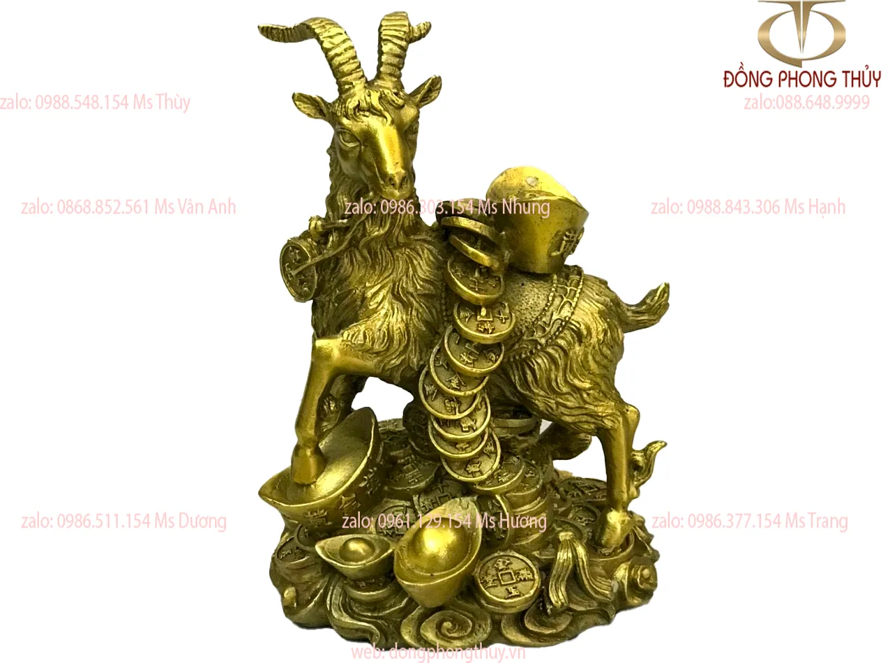 Tượng dê cõng vàng phong thủy bằng đồng