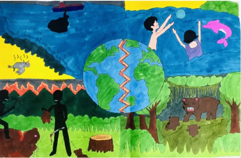 Ước mơ về một thế giới bình yên cho muôn thú trong tranh vẽ trẻ thơ