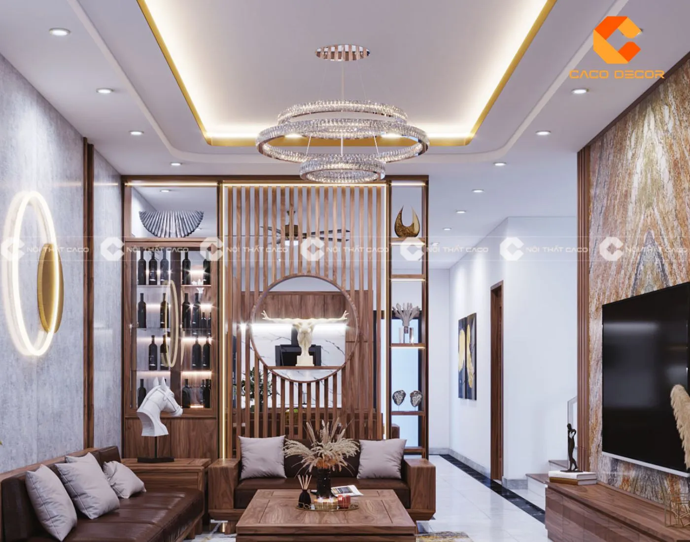 Vách ngăn trang trí gỗ tự nhiên