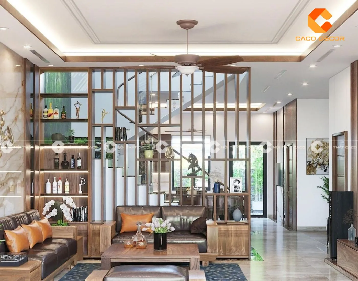 Vách ngăn trang trí gỗ tự nhiên sang trọng