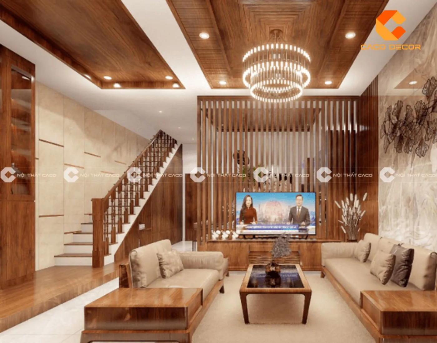 Vách trang trí phòng khách thiết kế sang trọng