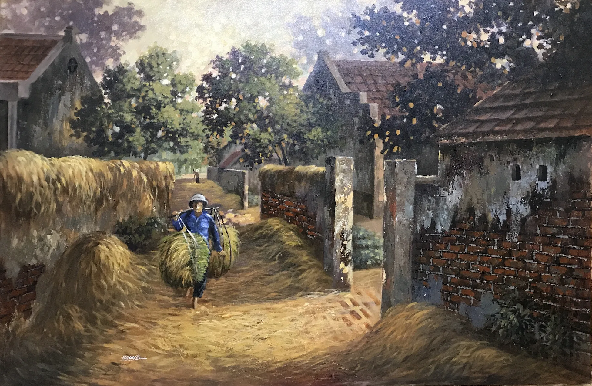 Vẻ đẹp của lao động qua bức tranh gánh lúa về làng