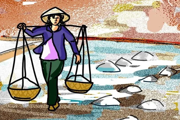 Vẻ đẹp lao động trên đồng muối qua tranh vẽ truyền thống việt nam