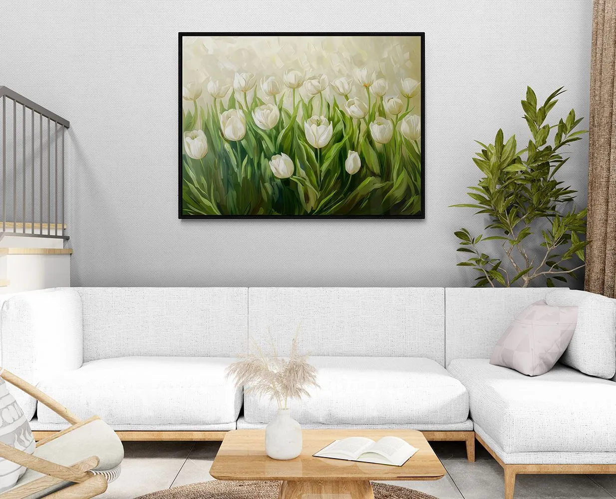 Vẻ đẹp thanh khiết của tranh vẽ cánh đồng hoa tulip trắng