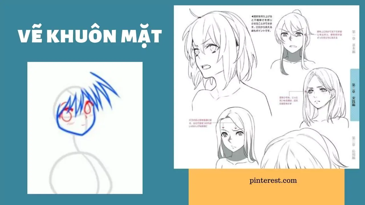 Vẽ khuôn mặt chi tiết trong cách vẽ nhân vật truyện tranh nữ