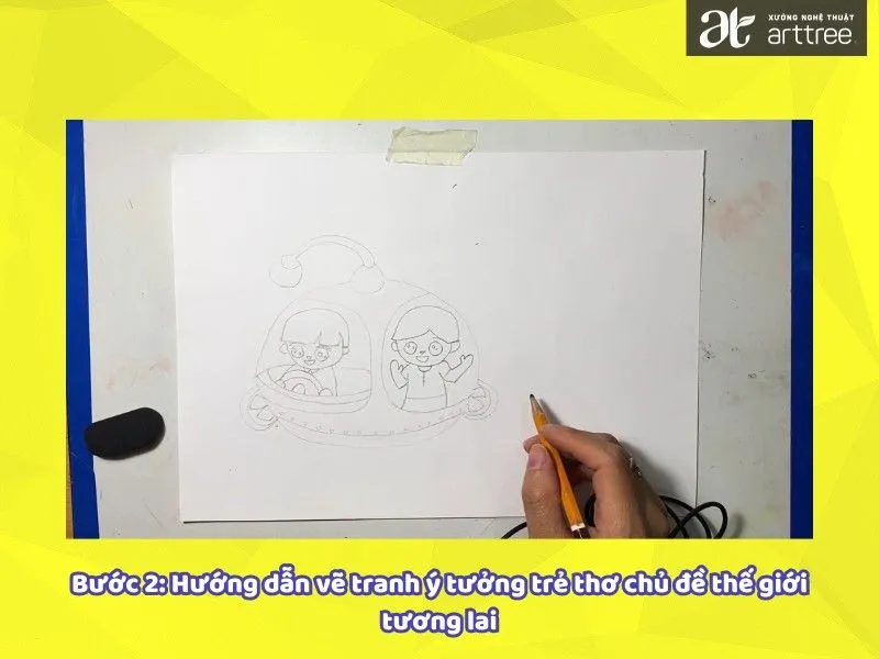 Vẽ nhân vật bên trong tàu ngầm theo hướng dẫn vẽ tranh ý tưởng trẻ thơ