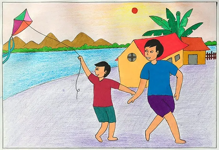 Về quê thả diều cùng anh em ở sân nhà