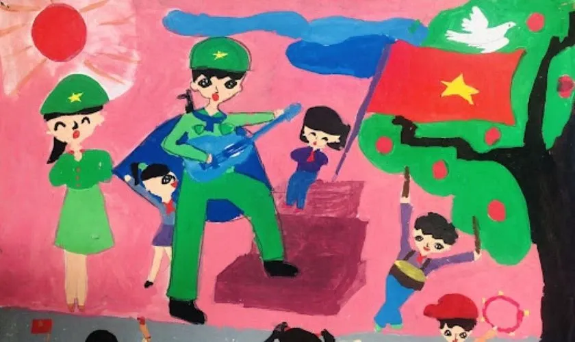 Vẽ tranh 30/4 chủ đề chú bộ đội