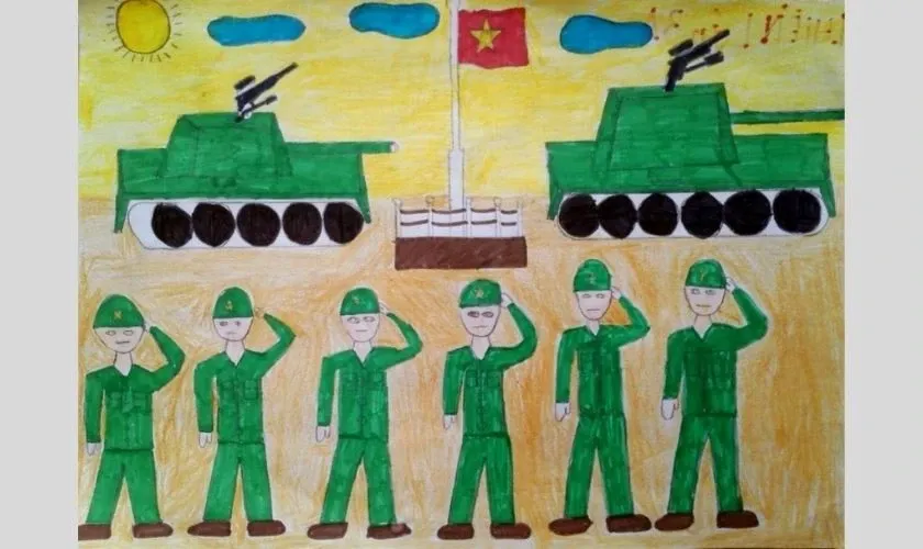 Vẽ tranh 30/4 chủ đề xe tăng