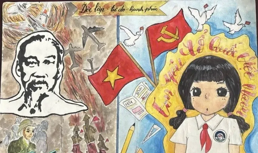 Vẽ tranh 30/4 đơn giản chủ đề Bác Hồ