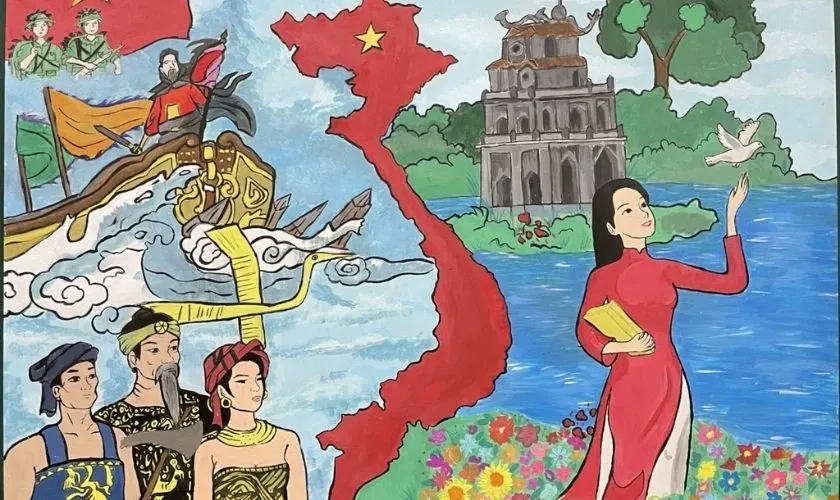 Vẽ tranh 30/4 đơn giản chủ đề đất nước