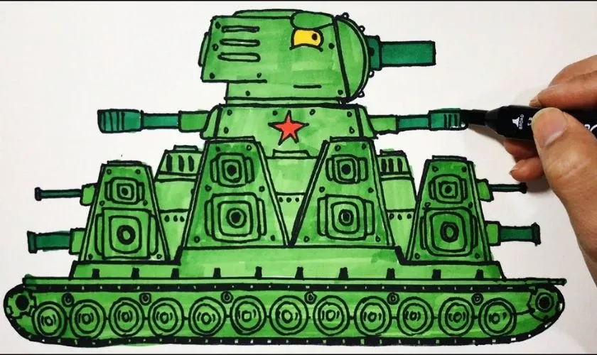 Vẽ tranh 30/4 đơn giản chủ đề xe tăng