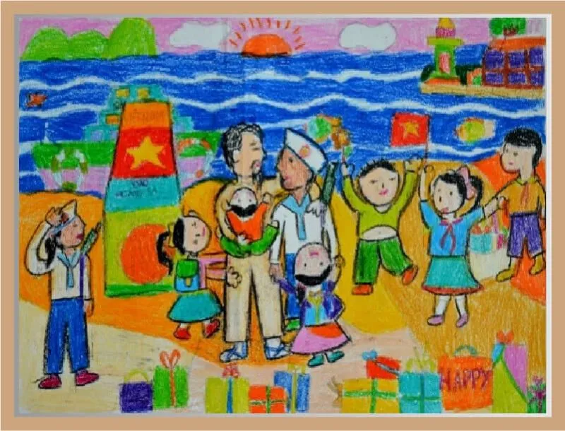 Mẫu tranh vẽ Bác Hồ với thiếu nhi đơn giản