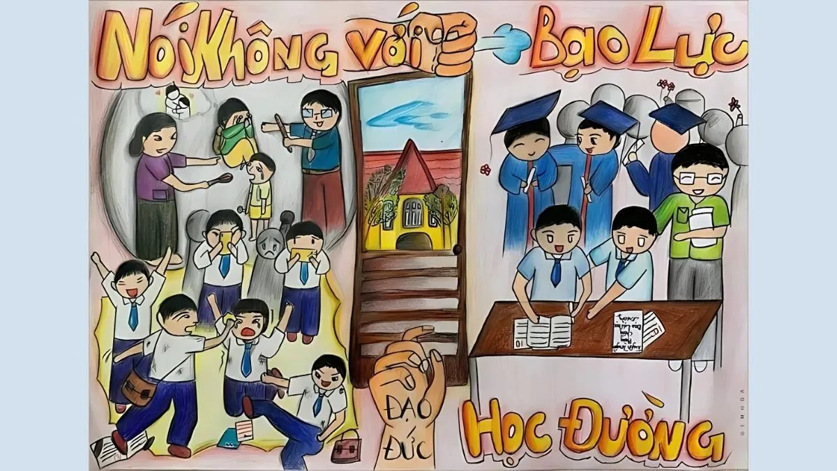Mẫu vẽ tranh bạo lực học đường ý nghĩa