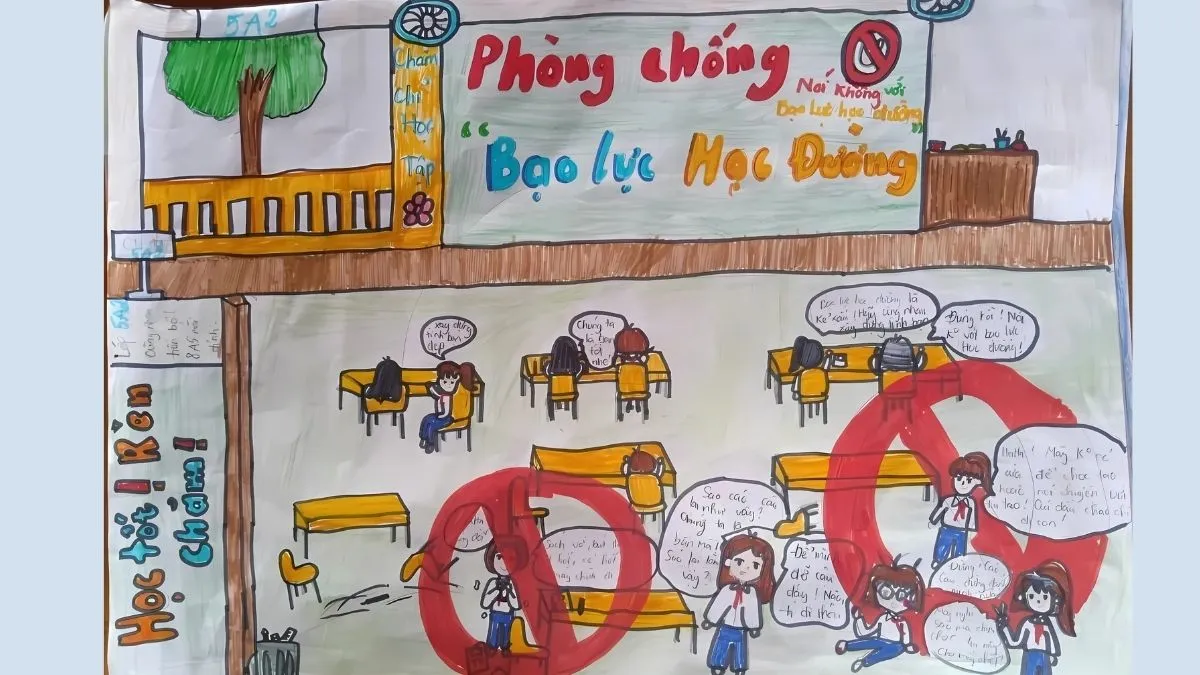 Mẫu vẽ tranh bạo lực học đường ý nghĩa