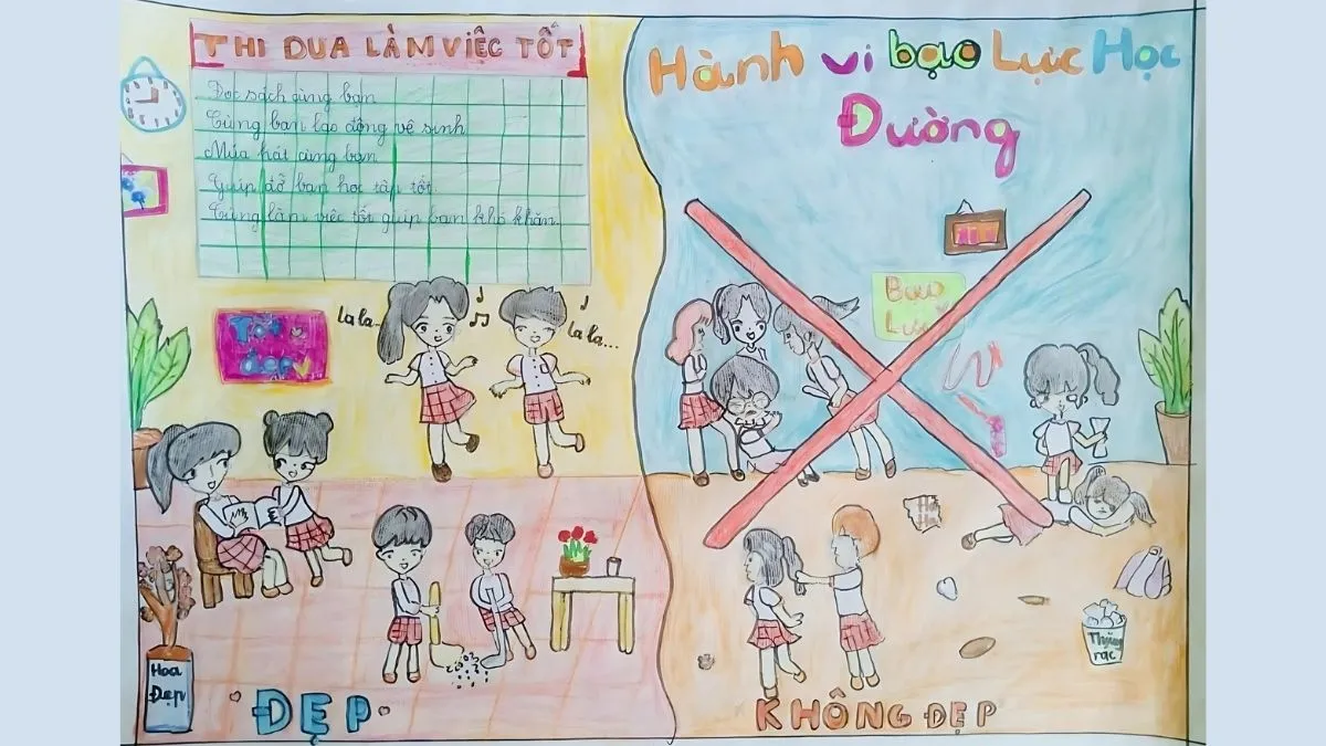 Mẫu vẽ tranh bạo lực học đường ý nghĩa