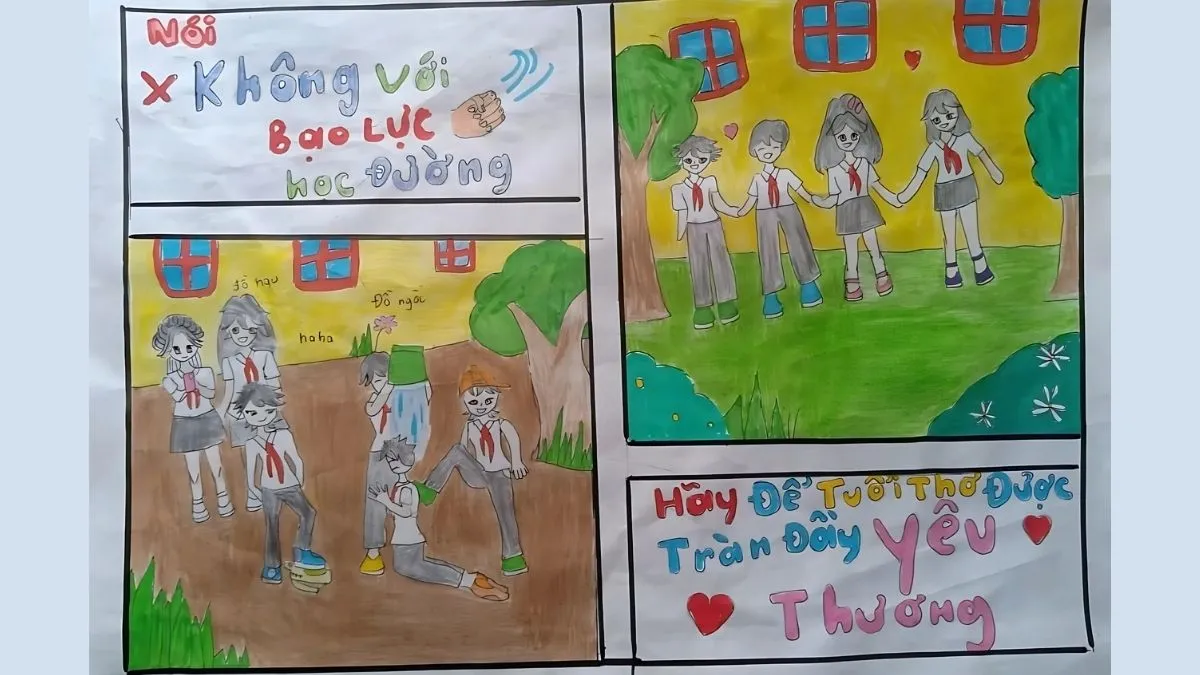 Mẫu vẽ tranh bạo lực học đường ý nghĩa