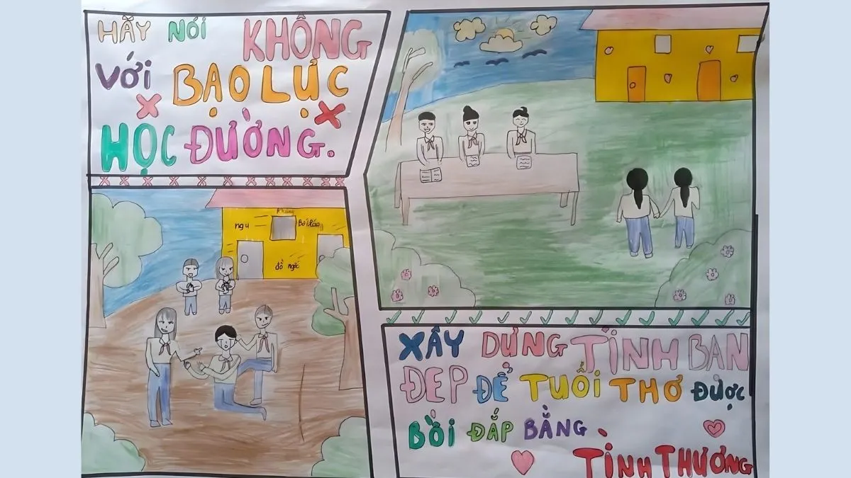 Mẫu vẽ tranh bạo lực học đường ý nghĩa