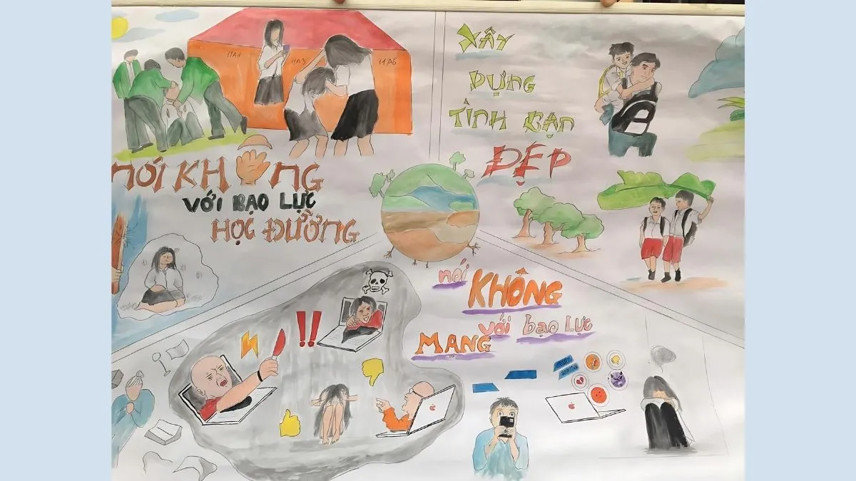 Mẫu vẽ tranh bạo lực học đường ý nghĩa