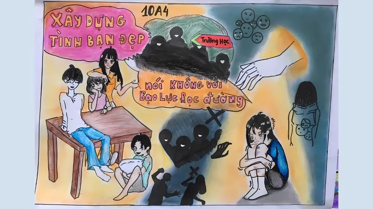 Mẫu vẽ tranh bạo lực học đường ý nghĩa