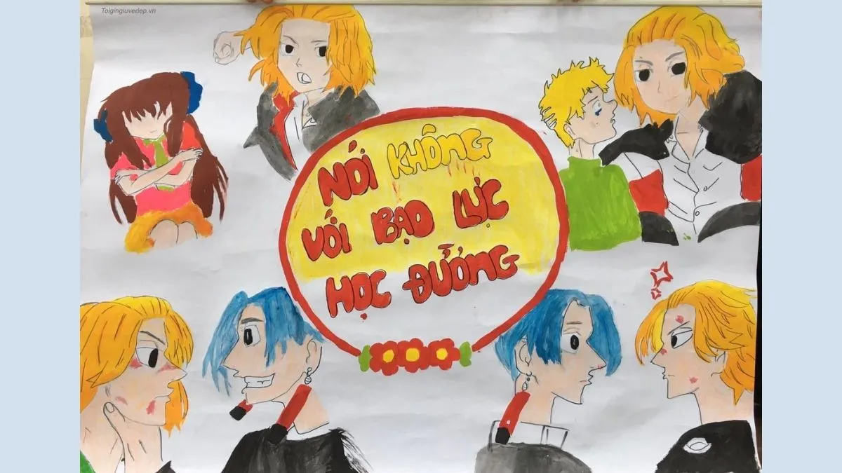Mẫu vẽ tranh bạo lực học đường ý nghĩa