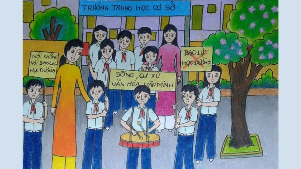Mẫu vẽ tranh bạo lực học đường ý nghĩa