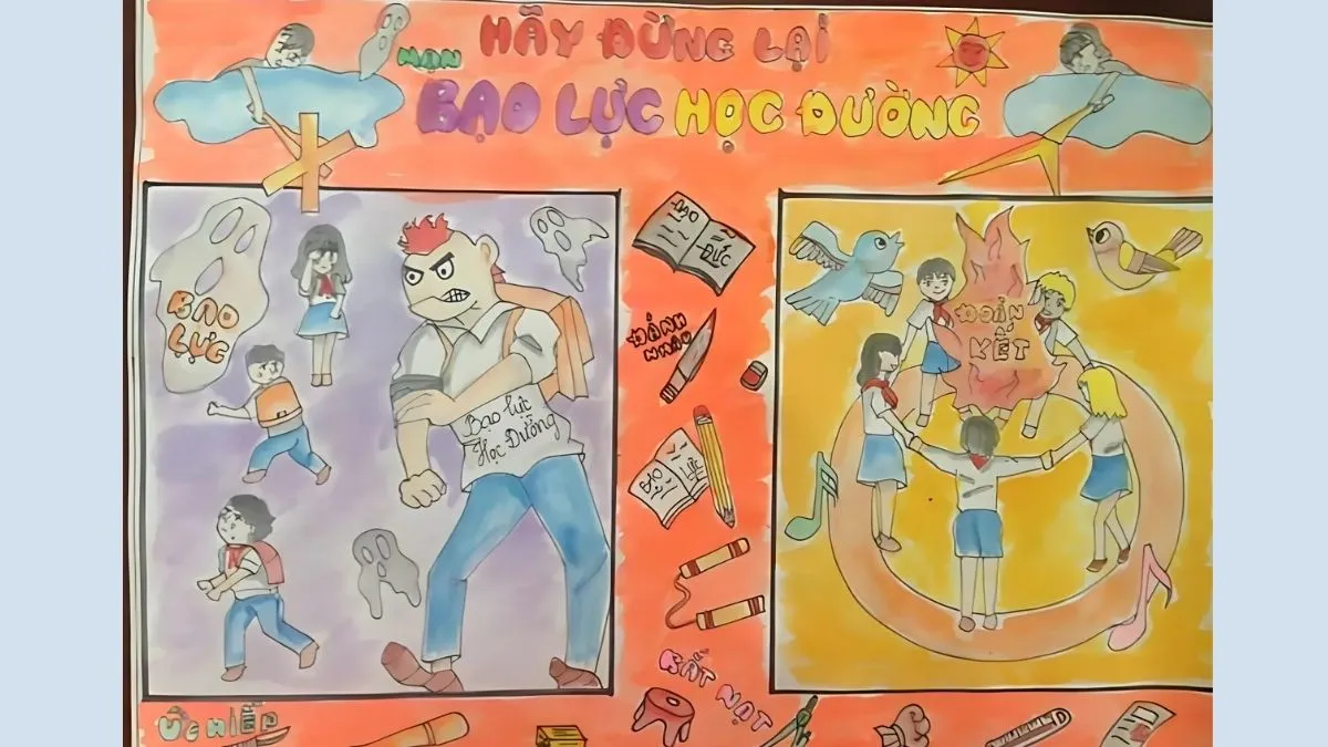 Mẫu vẽ tranh bạo lực học đường ý nghĩa