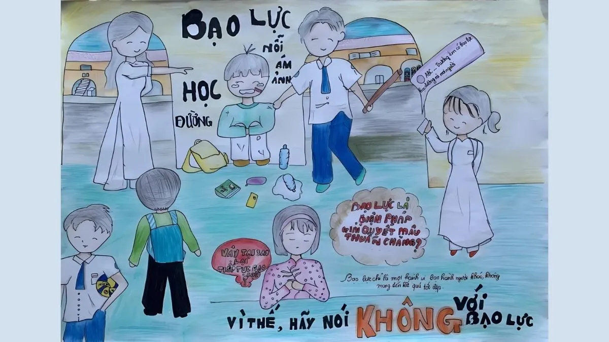 Mẫu vẽ tranh bạo lực học đường ý nghĩa