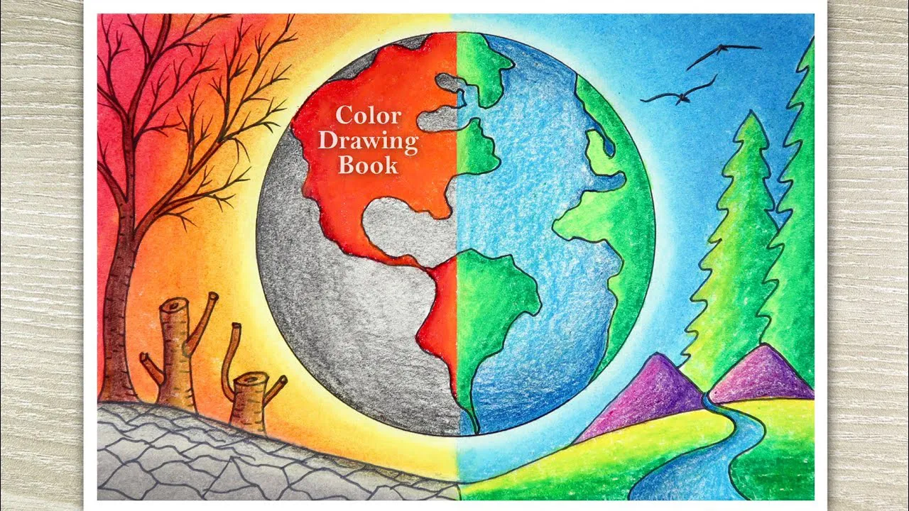 Vẽ tranh biến đổi khí hậu đơn giản phản ánh ước mơ về môi trường sạch đẹp