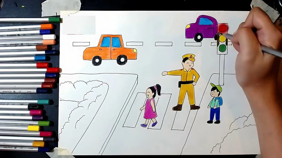 Hoạt động vẽ tranh về an toàn giao thông không chỉ giúp thư giãn mà còn góp phần nâng cao ý thức cộng đồng