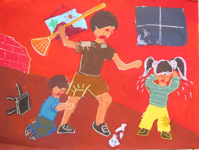 Tranh vẽ nói không với bạo lực gia đình - em Huỳnh Quang lớp 8