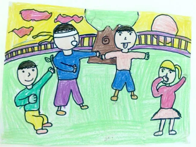 Tranh vẽ trò chơi bịt mắt bắt dê - em Nguyễn Công Khôi Lớp 7A