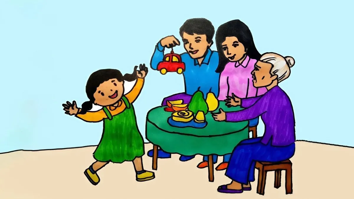 Tranh mẫu 1: vẽ tranh gia đình đơn giản