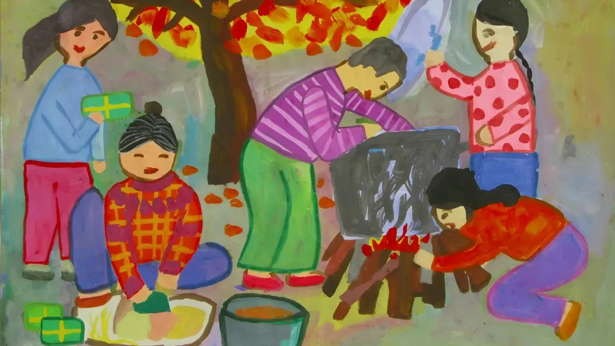 Tranh mẫu 12: Tranh gia đình ngày Tết