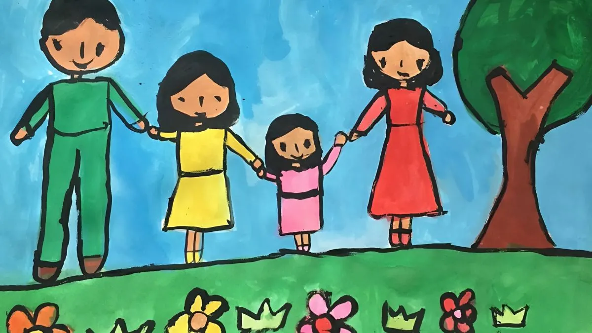 Tranh mẫu 3: tranh gia đình đi công viên