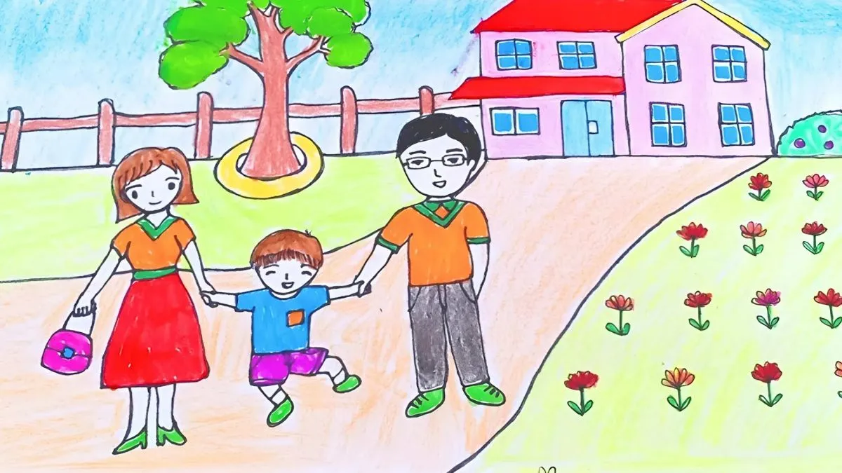 Tranh mẫu 5: vẽ tranh gia đình đơn giản