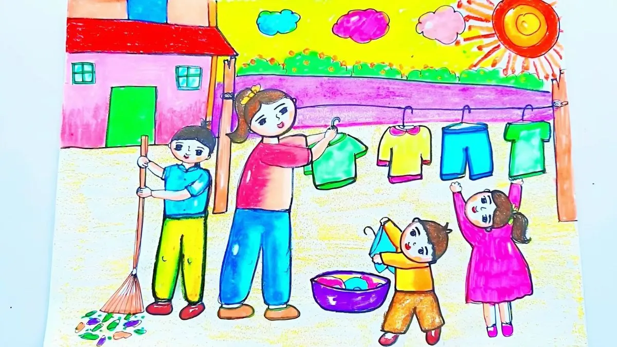 Tranh mẫu 8: vẽ tranh gia đình đơn giản